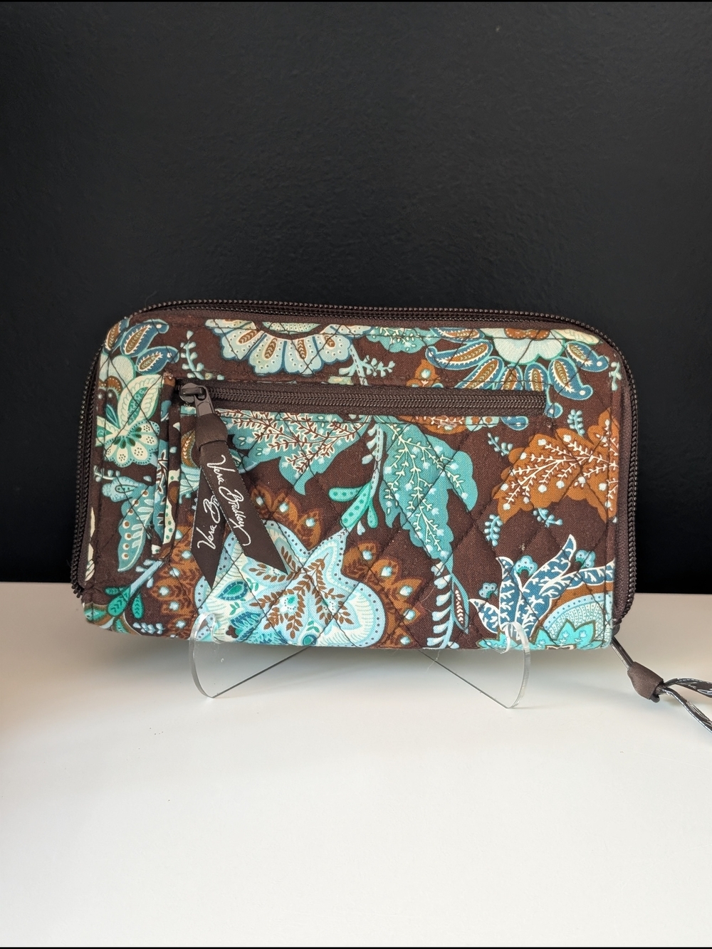 Vera Bradley Brown and Teal Paisley Quilted Zip Wallet